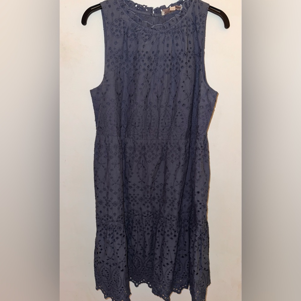 LOFT Navy Blue Eyelet Sleeveless Dress - Size M